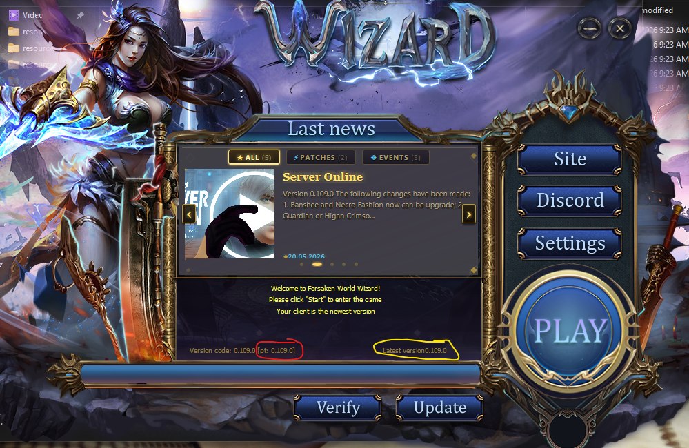 Головне меню Wizard launcher з кнопкою PLAY