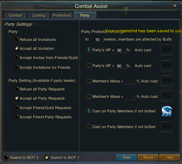 Party tab — invitation rules and party protection skills